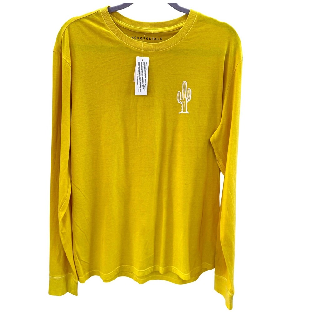 Aeropostale Mojave Desert Tee Mens L Yellow Cactus Graphic Long Sleeve Tee Shirt